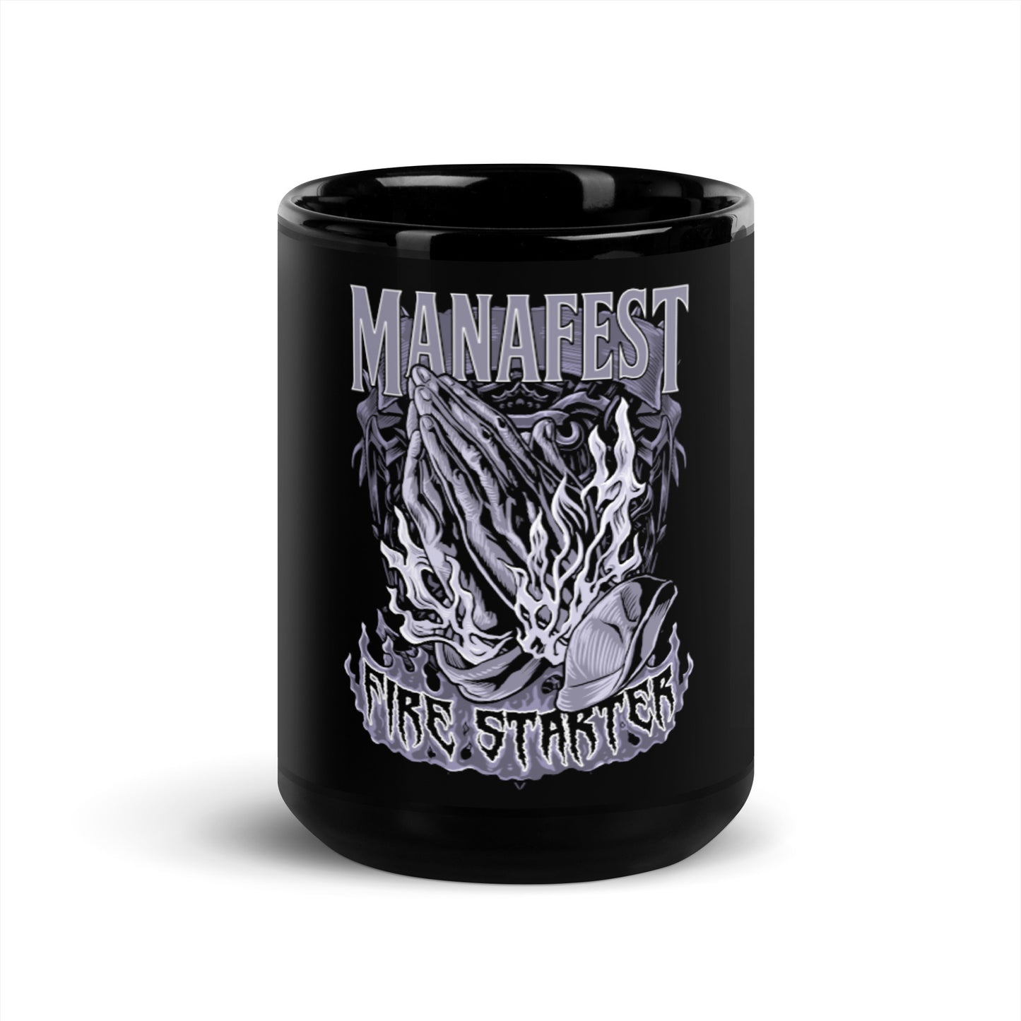 Fire Starter Pray Hands Black Glossy Mug