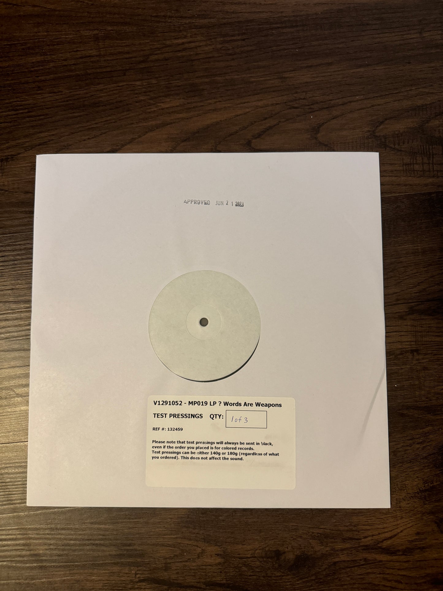 Words Are Weapons Vinyl Test Pressings (only 3 available)