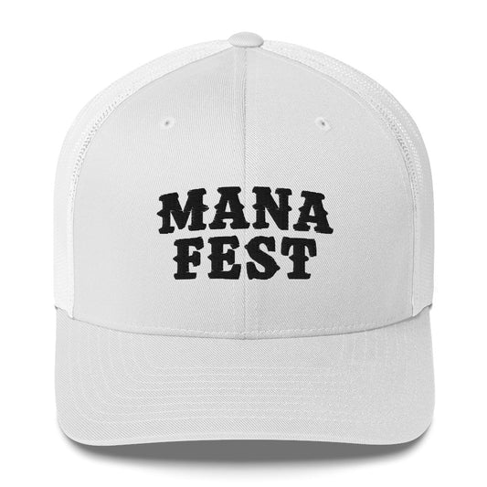 Manafest White Trucker Cap With Black Print